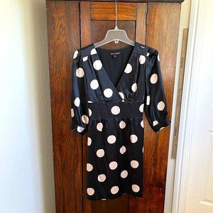 Betsey Johnson Party Dress, Size 8 in Black with Blush Pink Large Polkadots